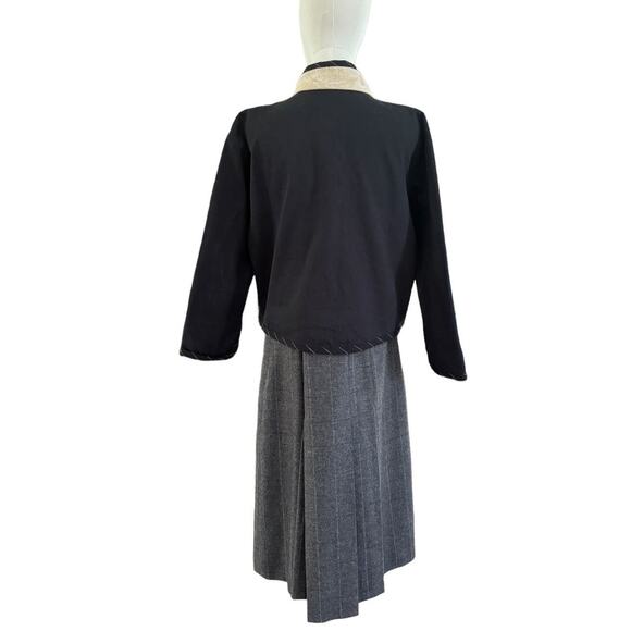 Vintage A La Mode patchwork jacket black cream frog toggle made USA size large - Picture 7 of 15